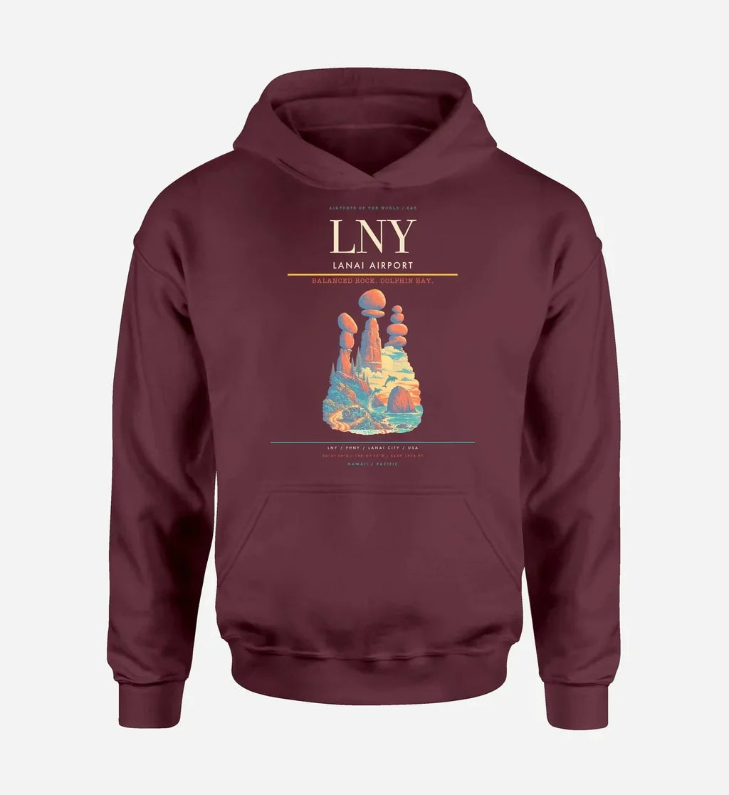 Lanai Airport (LNY) design on dark red hoodie single-side print