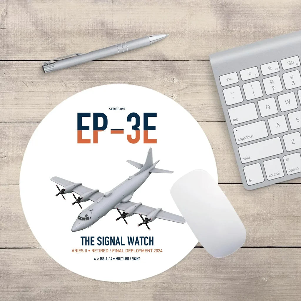 EP-3E ARIES II design on white round mouse pad