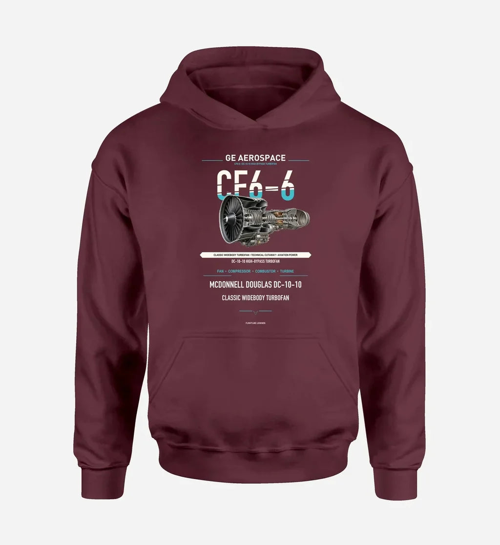 CF6-6 design on dark red hoodie single side