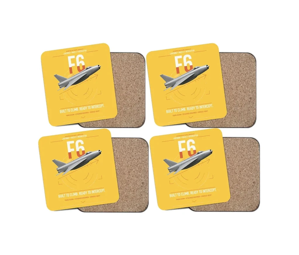 English Electric Lightning F6 design on yellow 4 pieces set coaster