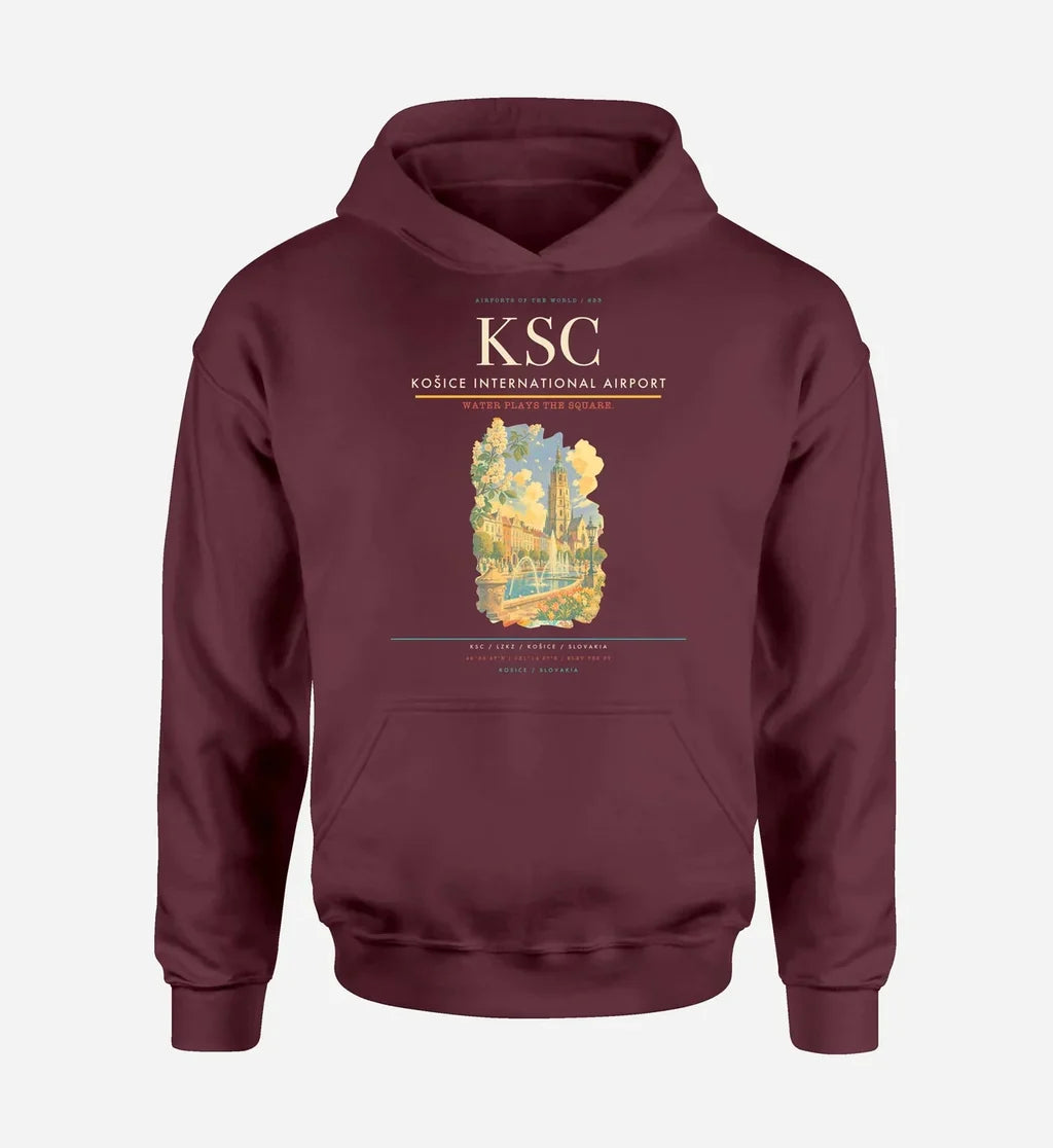 Košice International Airport (KSC) design on dark red hoodie single-side print