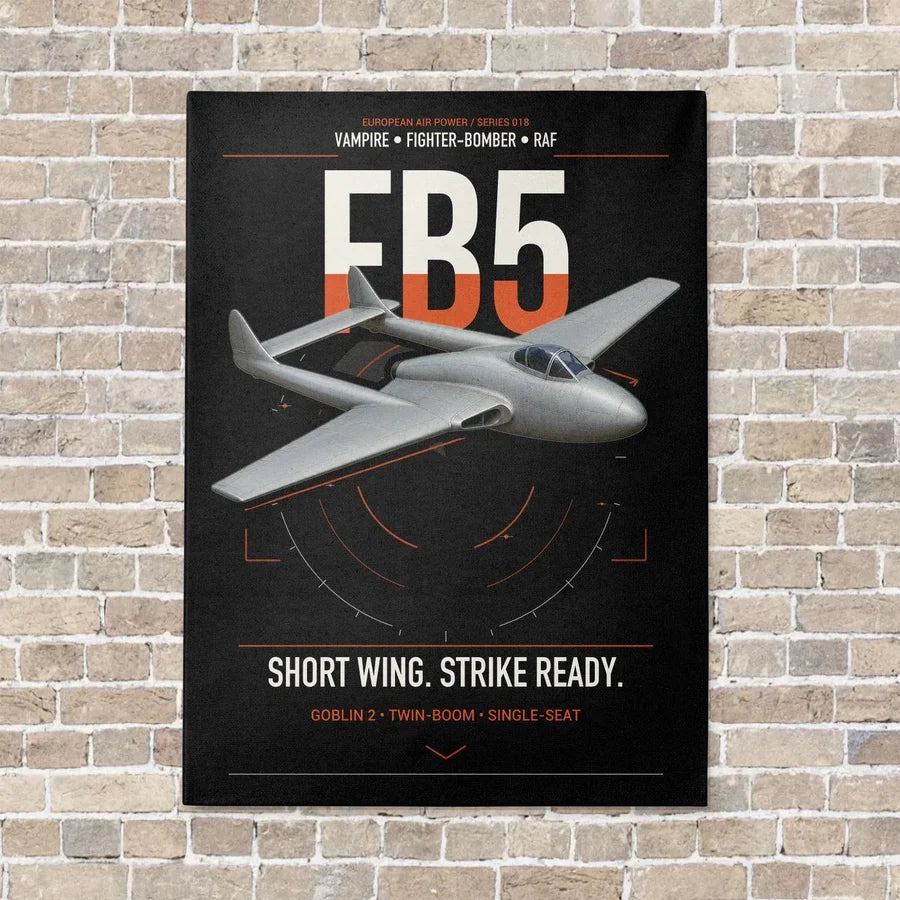 de Havilland Vampire FB5 vertical canvas print - no frame - black background