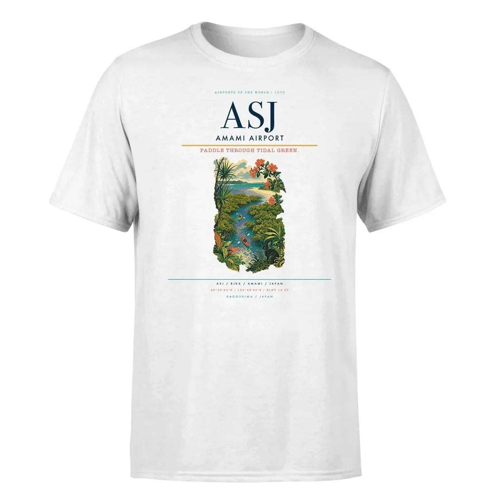 Amami Airport (ASJ) T-Shirt single-side front print in White | amami-airport-asj-double-side-t-shirt