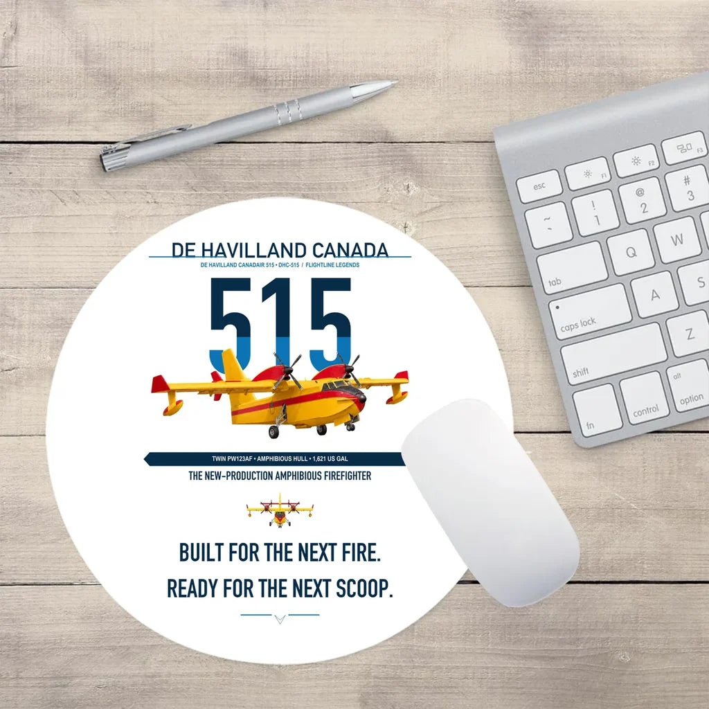 De Havilland Canadair 515 design on white round mouse pad