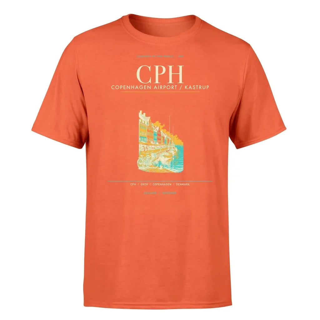Copenhagen Airport (CPH) T-Shirt single-side front print in Orange | copenhagen-cph-airport-double-side-t-shirt