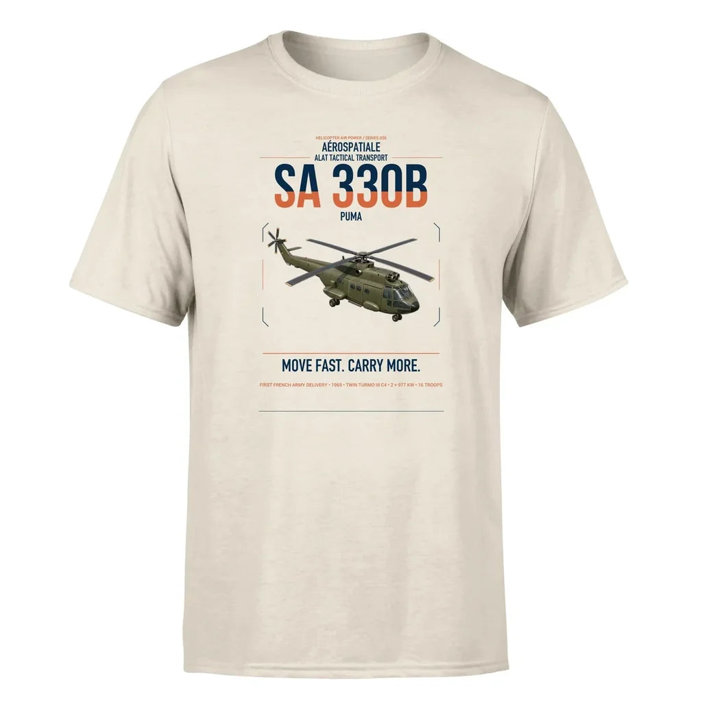 Aérospatiale SA 330B Puma design on beige t-shirt, single-side print