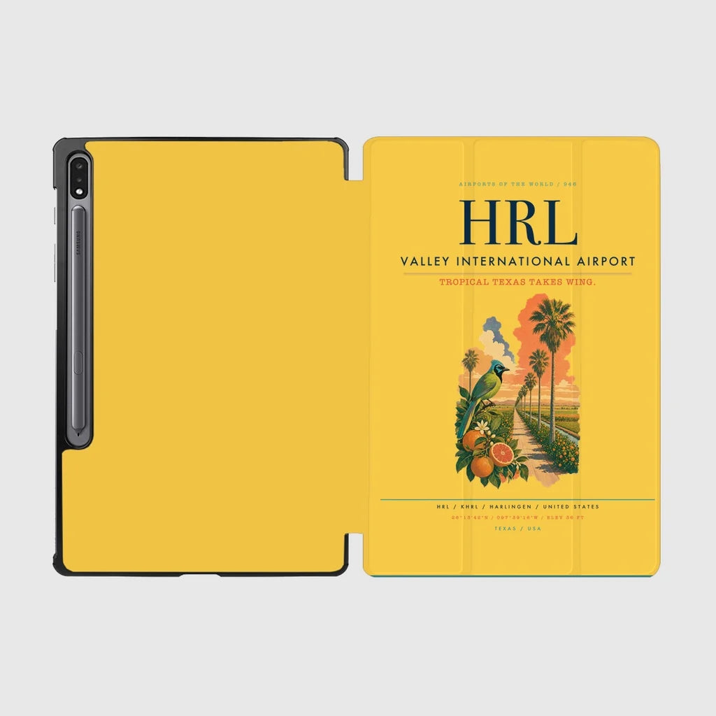 Valley International Airport (HRL) design on yellow samsung tablet tablet case
