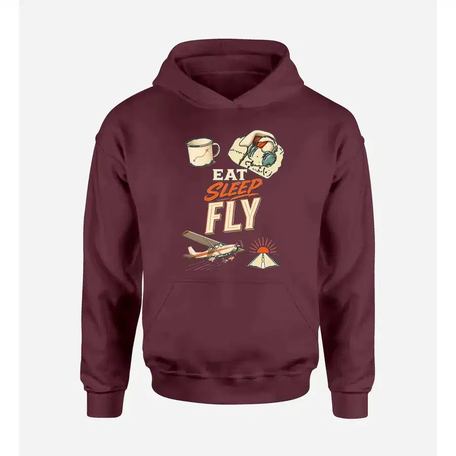 SIGNAL 617 - Eat Sleep Fly V2 design on dark red hoodie single side