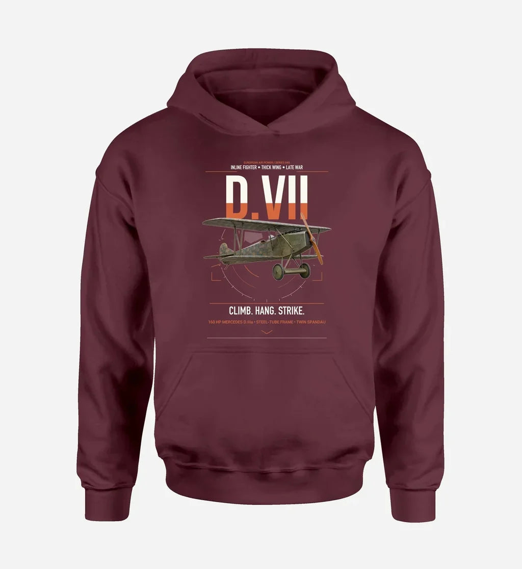 Fokker D.VII design on dark red double-side hoodie, single-side print
