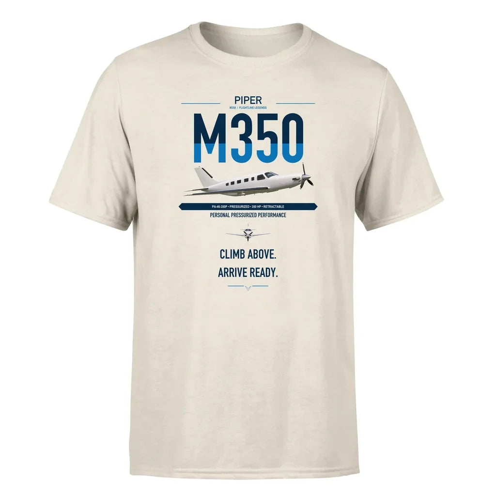 Piper M350 design on beige t-shirt, single-side print