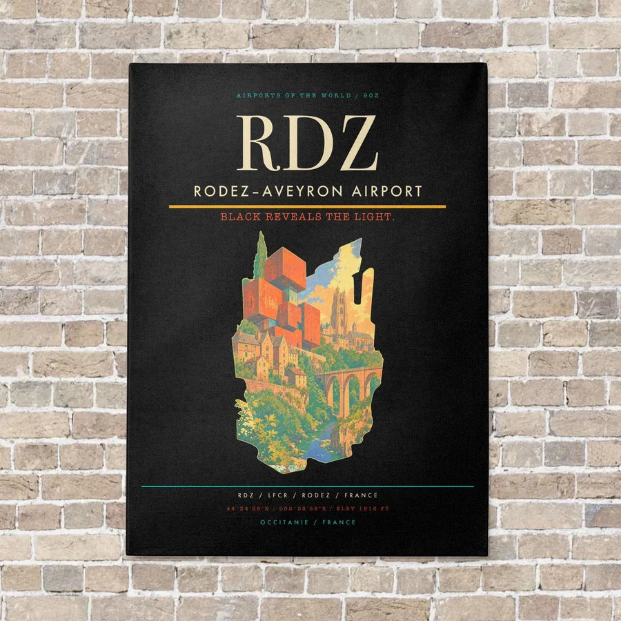 Rodez–Aveyron Airport RDZ vertical canvas print - no frame - black background
