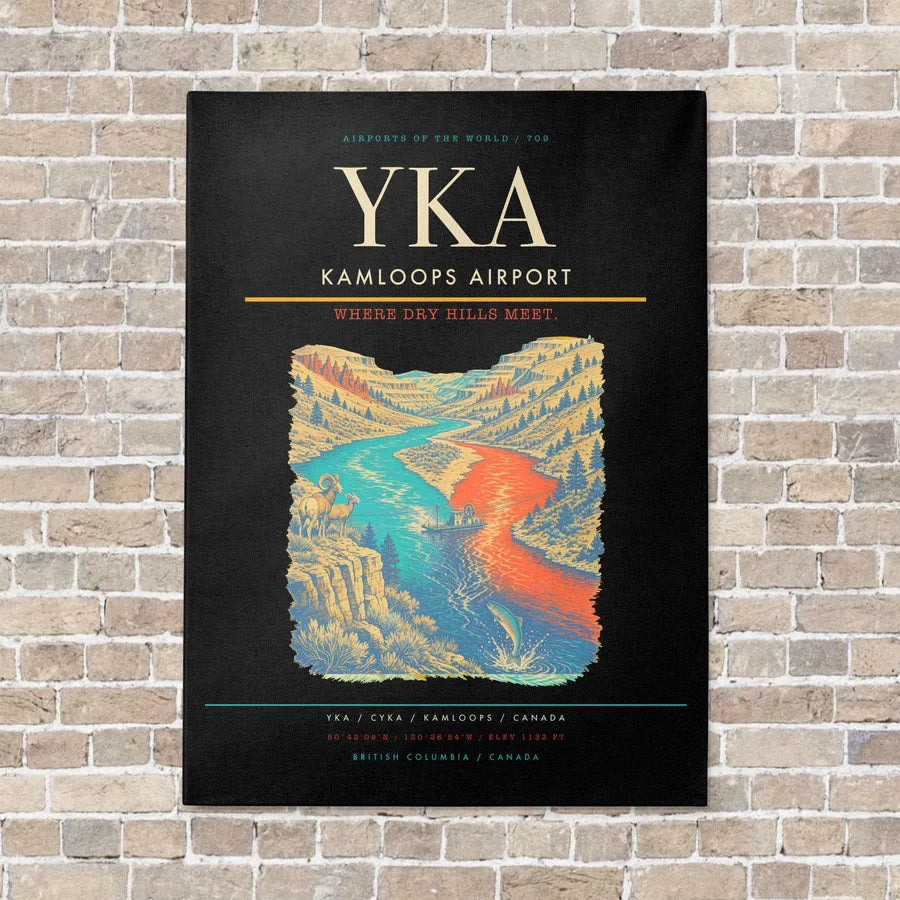 Kamloops Airport YKA vertical canvas print - no frame - black background