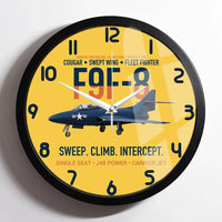 Thumbnail for F9F-8 Cougar Swept Wing Carrier Fighter design on yellow framed wall clock