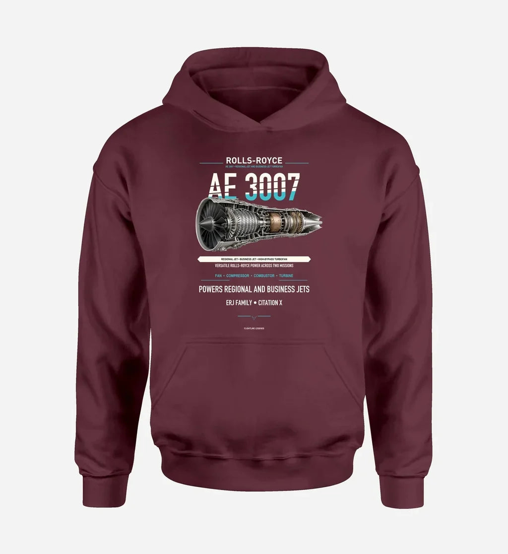 AE 3007 design on dark red hoodie single side