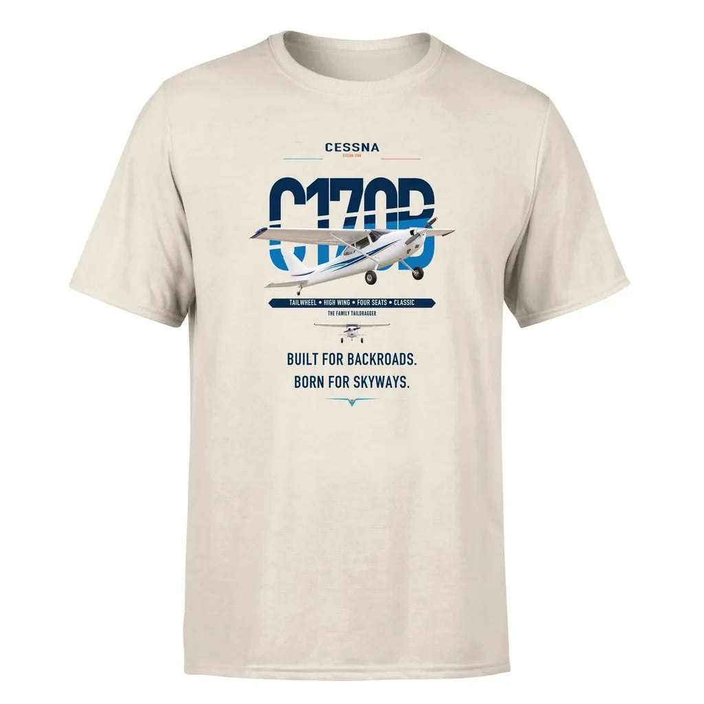 Cessna 170B design on beige t-shirt, single-side print