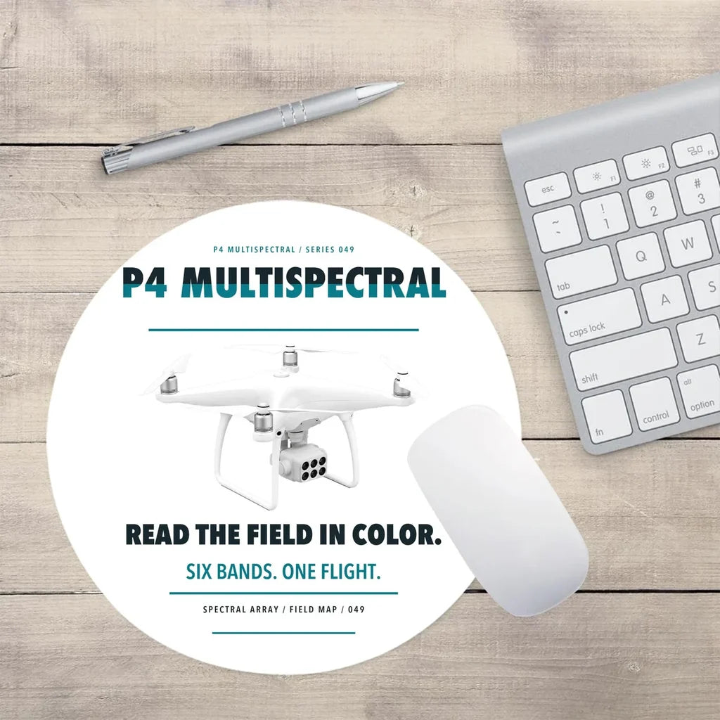 DJI P4 Multispectral design on white round mouse pad