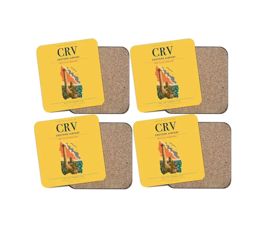 Crotone Airport (CRV) design on yellow 4 pieces set coaster