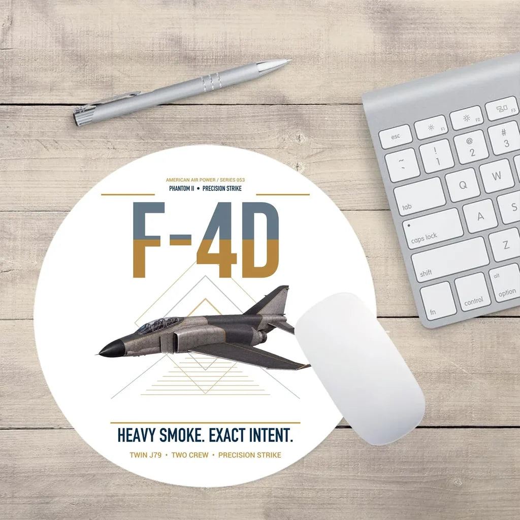 F-4D Phantom II design on white round mouse pad