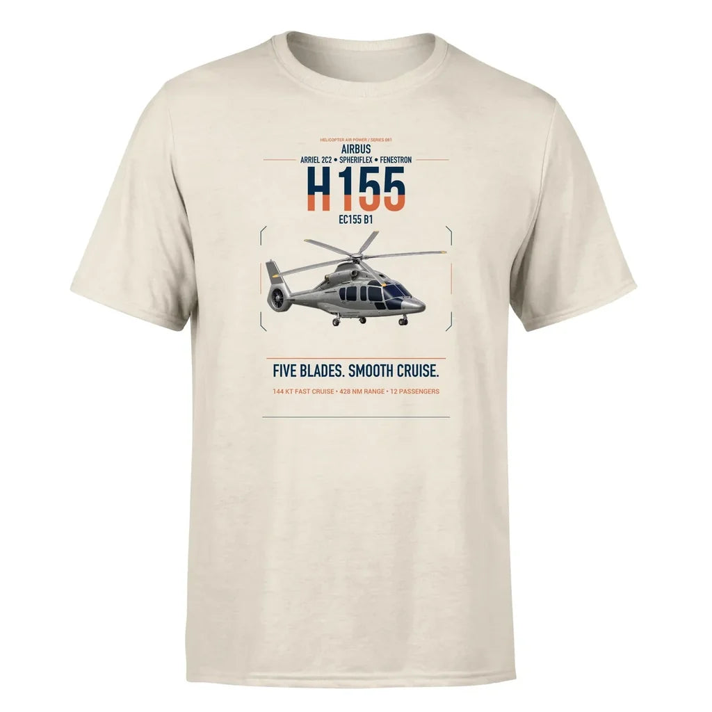 Airbus H155 EC155 B1 design on beige t-shirt, single-side print