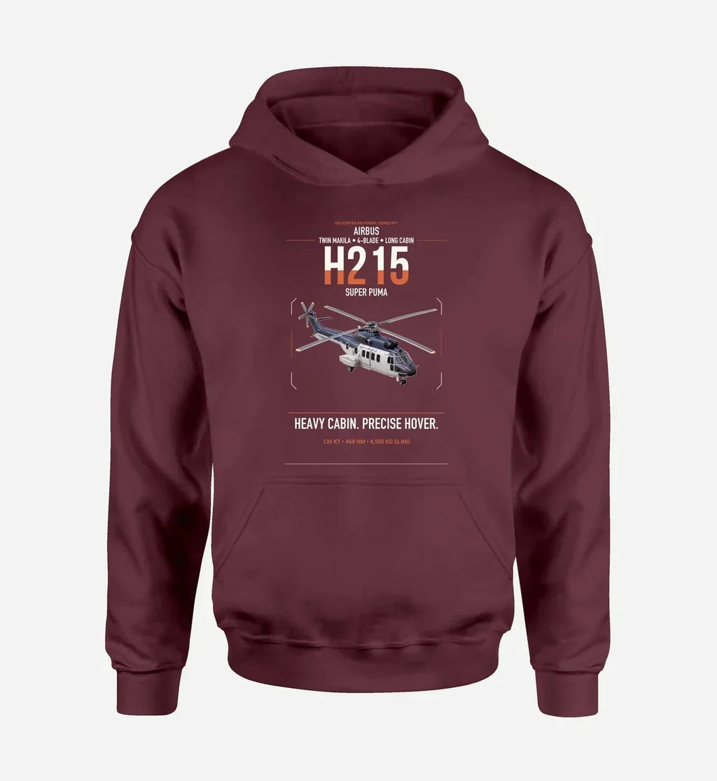 Airbus H215 design on dark red double-side hoodie, single-side print