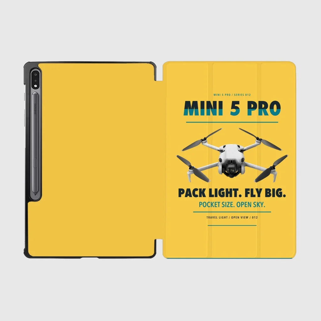 DJI Mini 5 Pro design on yellow samsung tablet tablet case