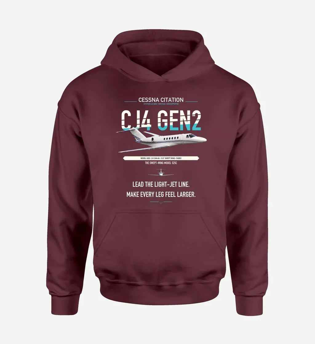 Cessna Citation CJ4 Gen2 design on dark red double-side hoodie, single-side print