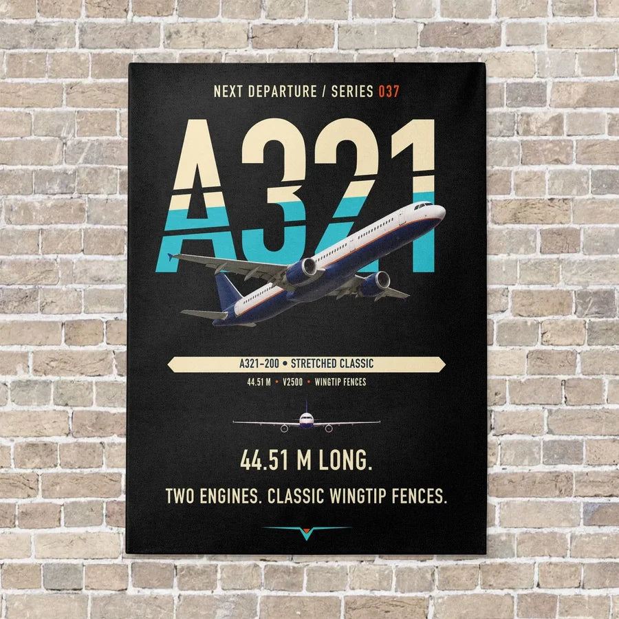 Airbus A321 vertical canvas print - no frame - black background