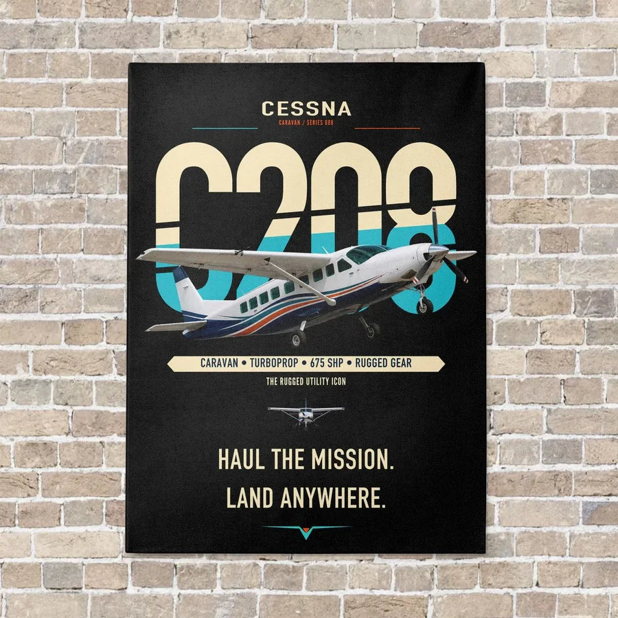 Cessna 208 Caravan vertical canvas print - no frame - black background