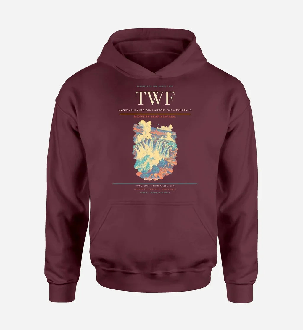 Magic Valley Regional Airport (TWF) design on dark red hoodie single-side print