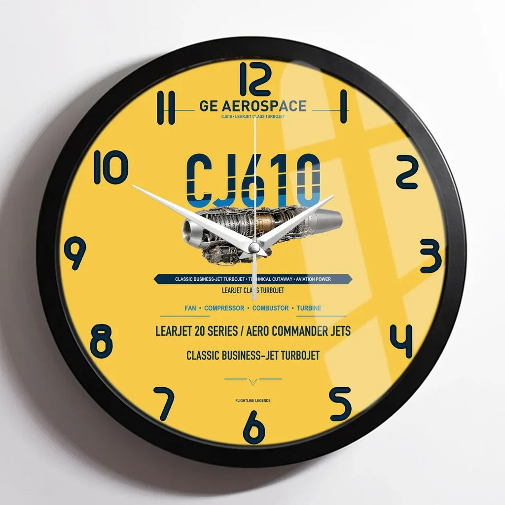 CJ610 design on yellow framed wall clock