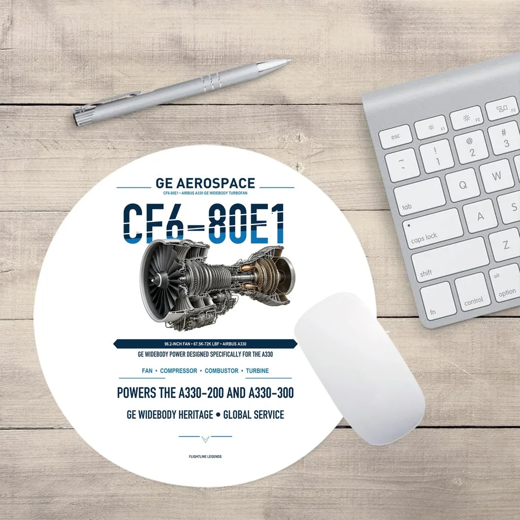CF6-80E1 design on white round mouse pad