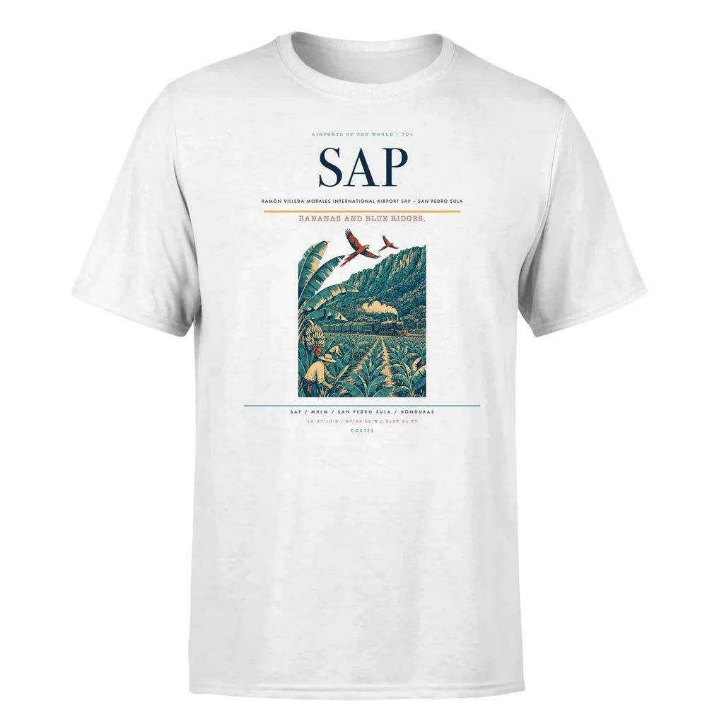 Ramón Villeda Morales International Airport (SAP) T-Shirt single-side front print in White | ramón-villeda-morales-international-airport-sap-double-side-t-shirt