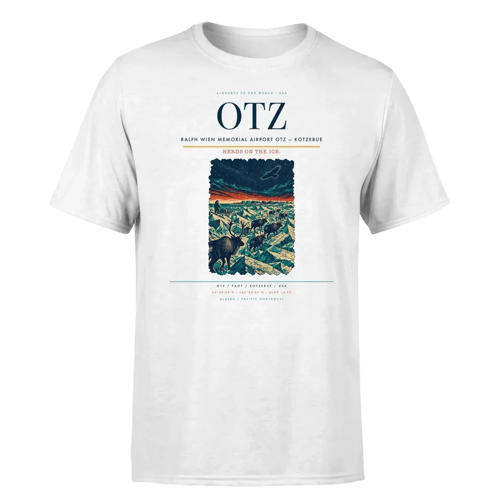 Ralph Wien Memorial Airport (OTZ) T-Shirt single-side front print in White | ralph-wien-memorial-airport-otz-double-side-t-shirt