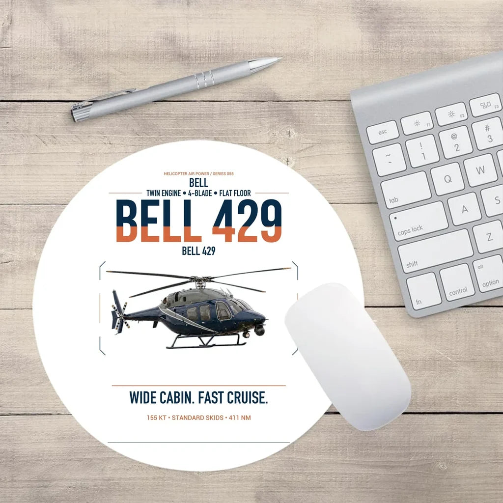 Bell 429 design on white round mouse pad