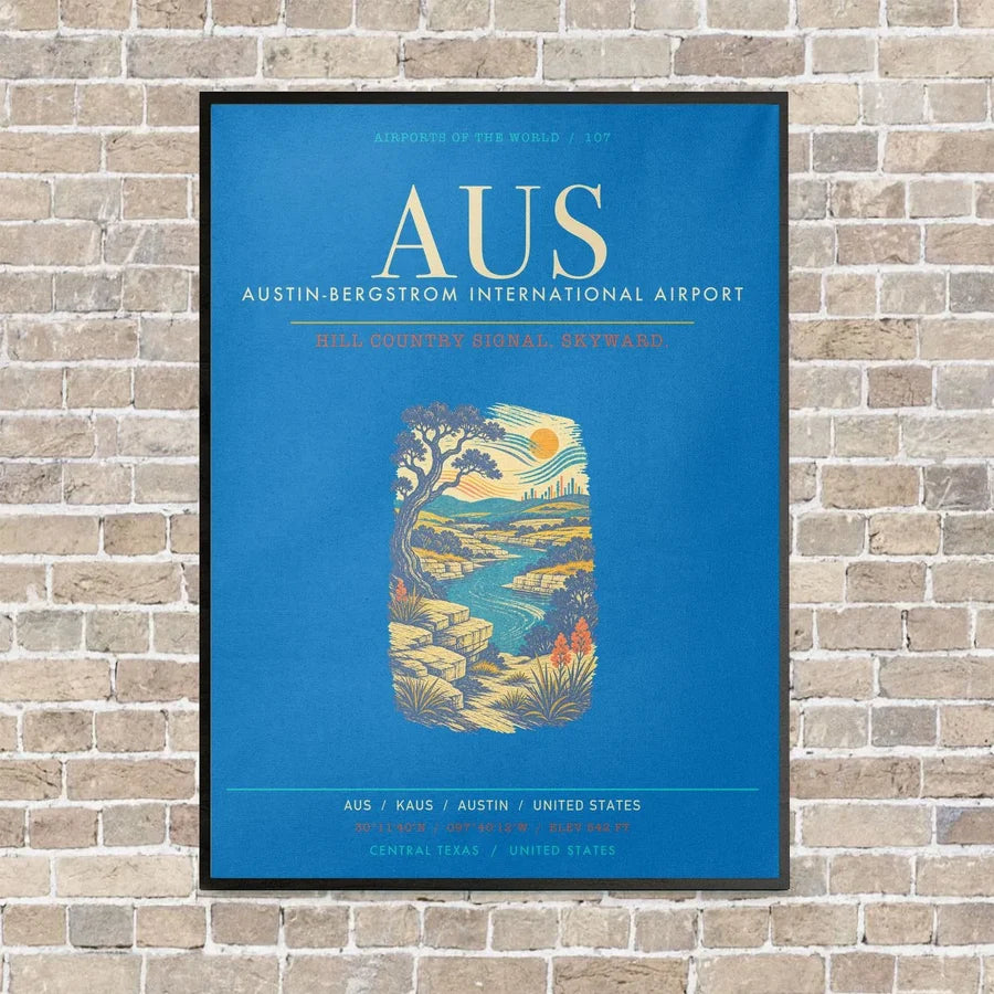 Austin-Bergstrom International Airport AUS - Canvas Framed - Turquoise
