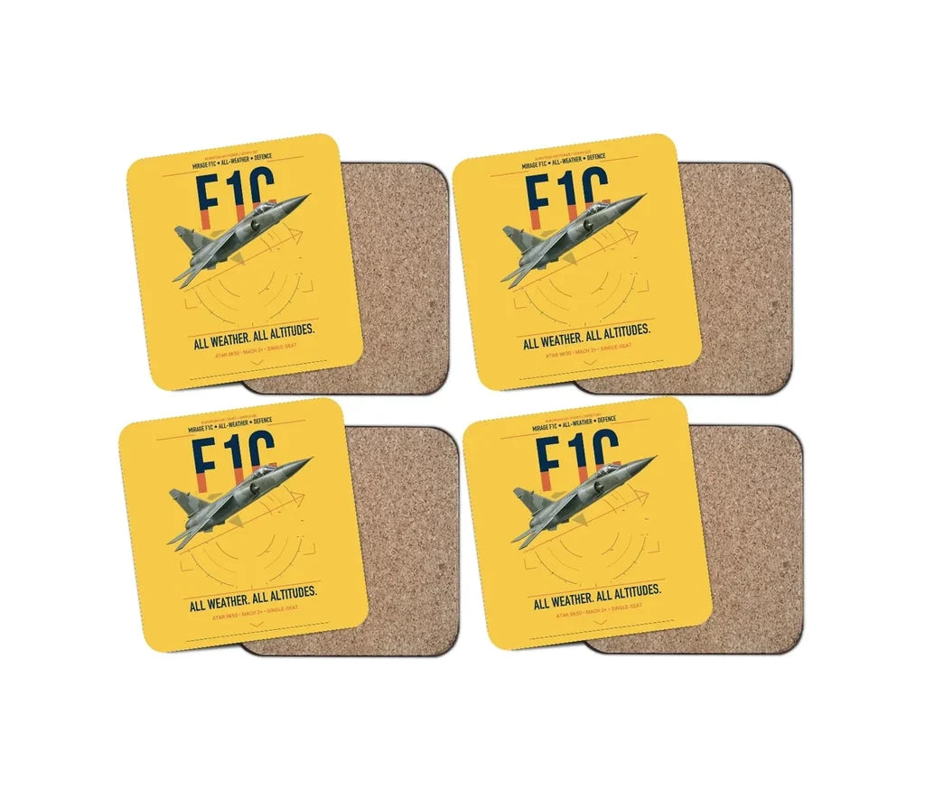 Dassault Mirage F1C design on yellow 4 pieces set coaster