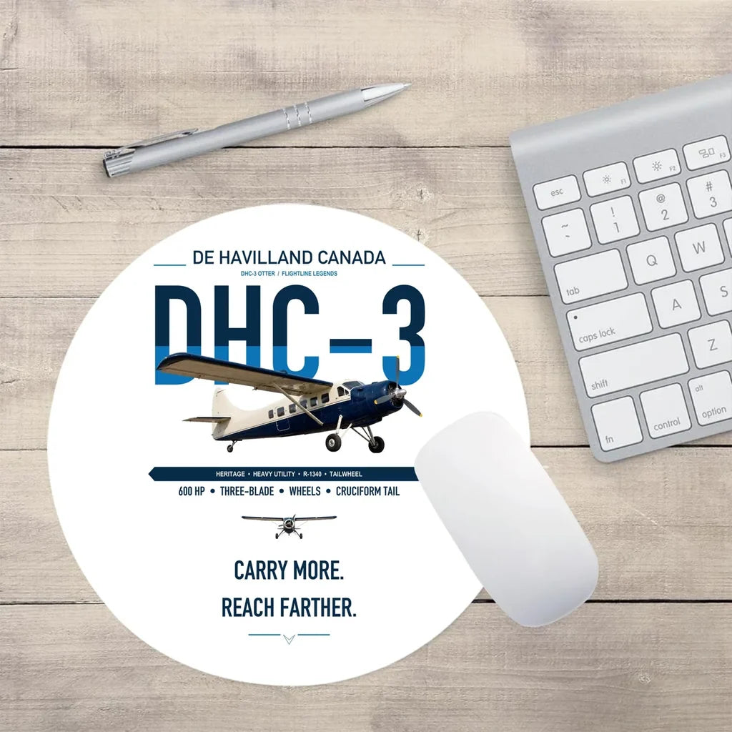 DHC-3 Otter design on white round mouse pad