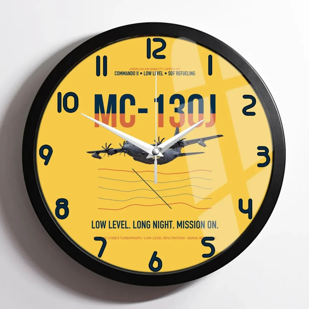 MC-130J COMMANDO II design on yellow framed wall clock