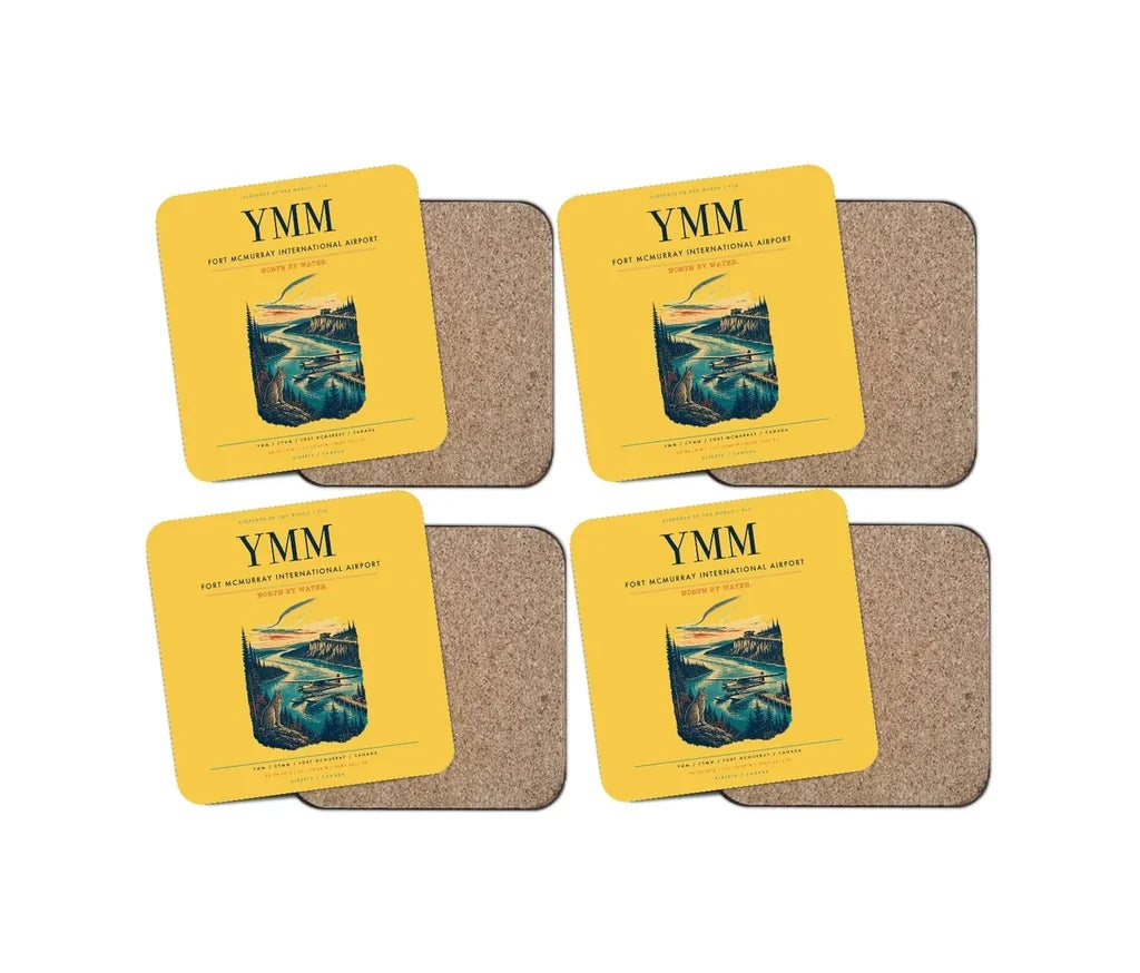 Fort McMurray International Airport (YMM) design on yellow 4 pieces set coaster