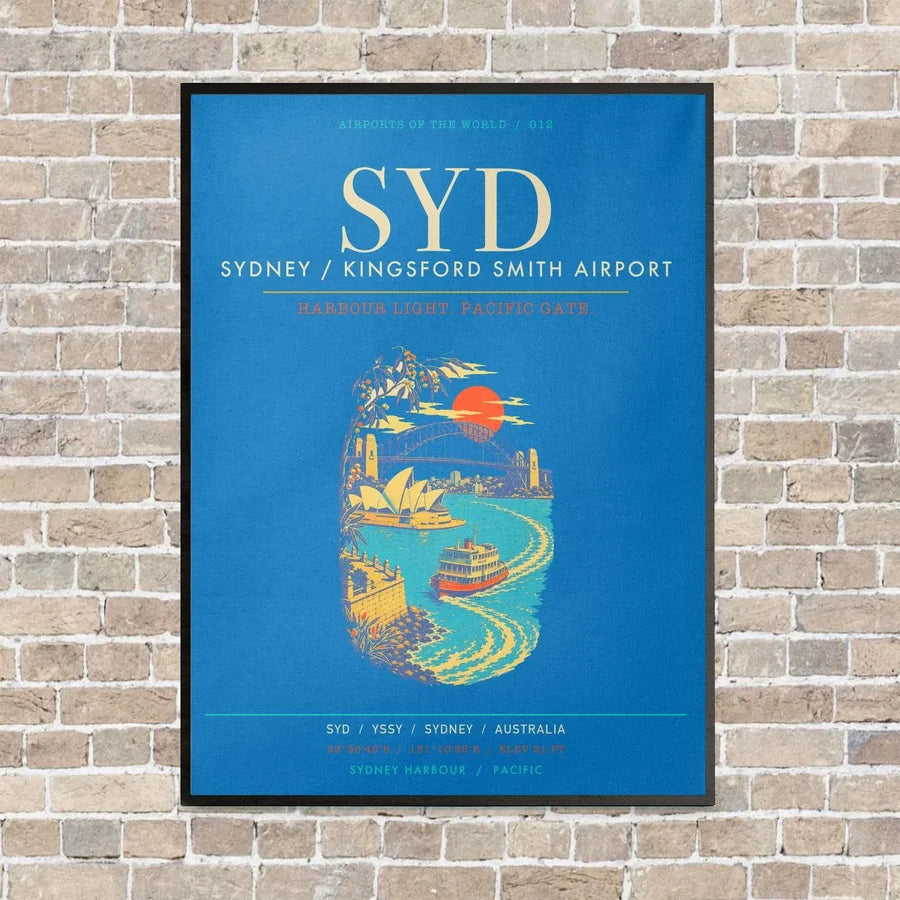 Sydney Kingsford Smith Airport SYD - Canvas Framed - Turquoise