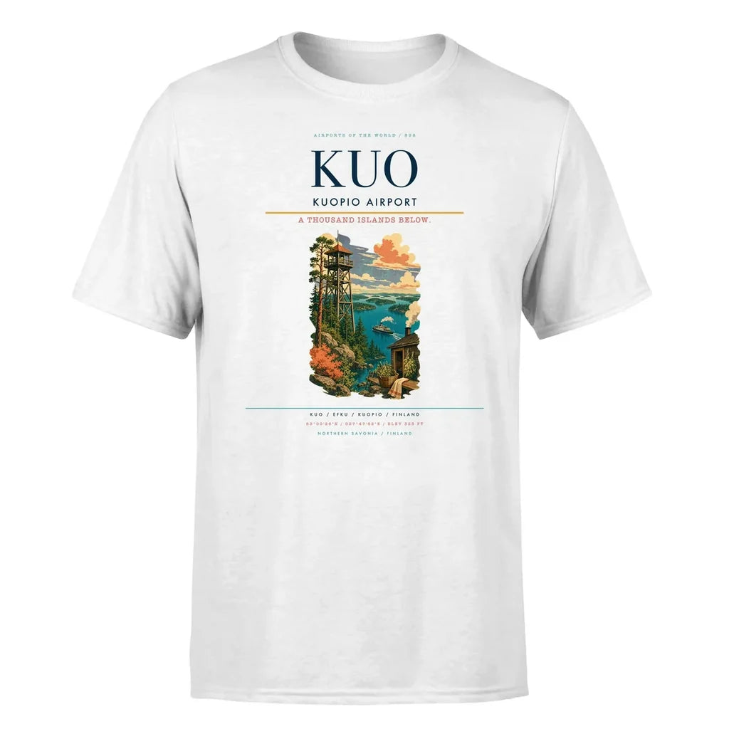Kuopio Airport (KUO) T-Shirt single-side front print in White | kuopio-airport-kuo-double-side-t-shirt