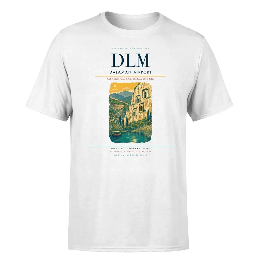 Dalaman Airport (DLM) T-Shirt single-side front print in White | dalaman-airport-dlm-double-side-t-shirt