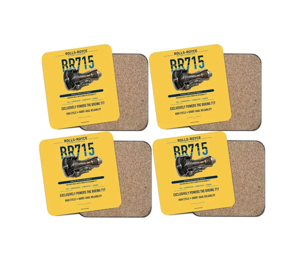 BR715 design on yellow 4 pieces set coaster