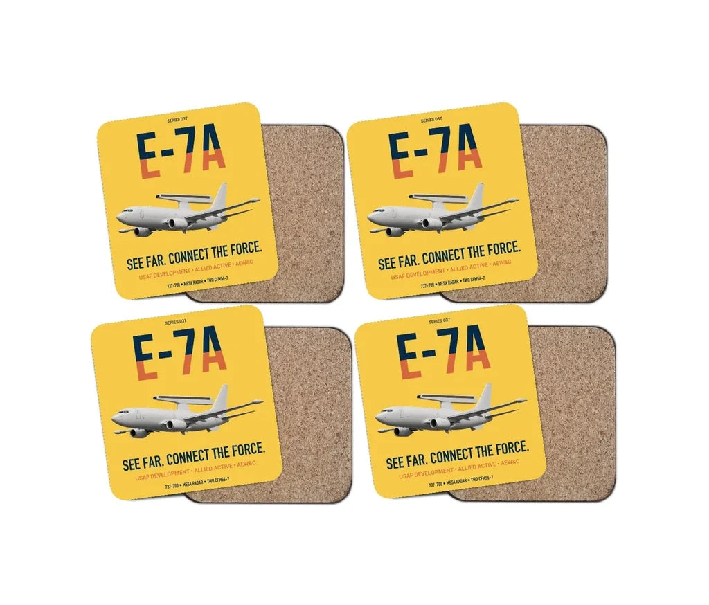 E-7A Wedgetail design on yellow 4 pieces set coaster