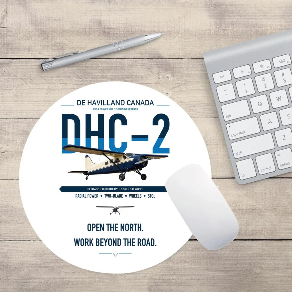 DHC-2 Beaver Mk I design on white round mouse pad