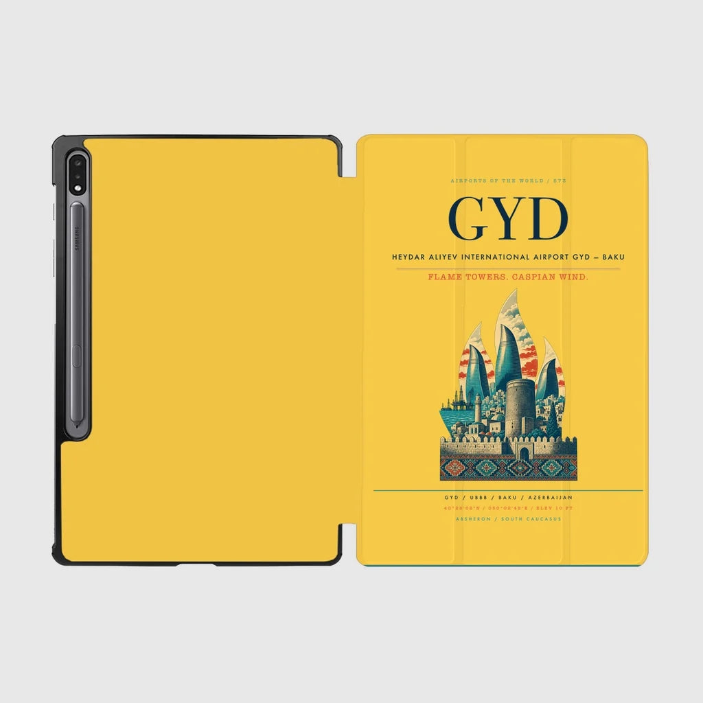 Heydar Aliyev International Airport (GYD) design on yellow samsung tablet tablet case