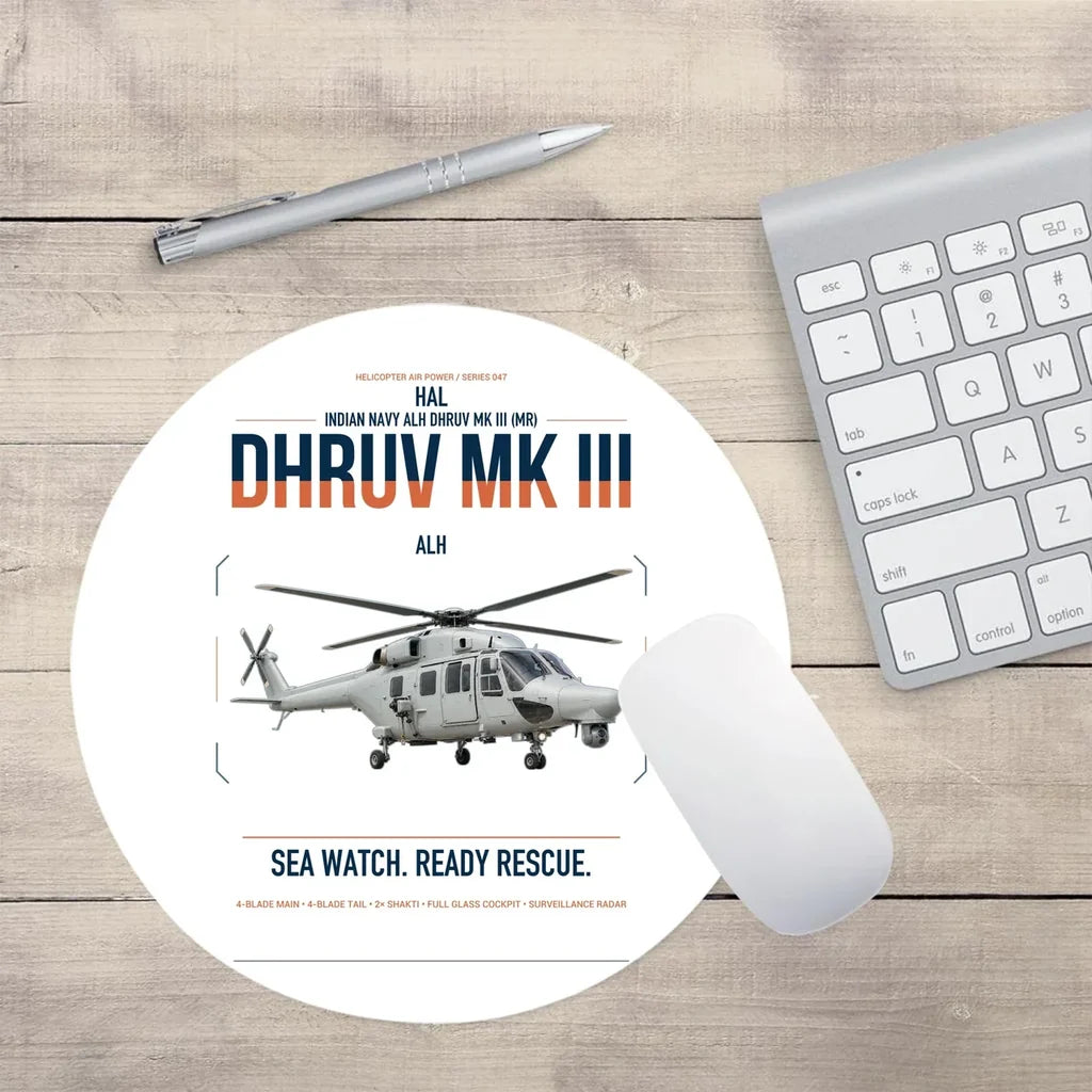 HAL ALH Dhruv Mk III design on white round mouse pad