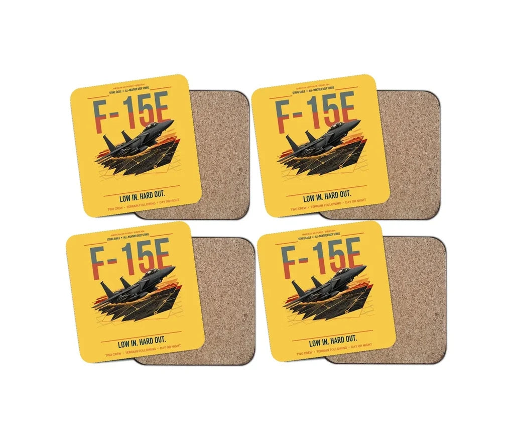 F-15E Strike Eagle design on yellow 4 pieces set coaster