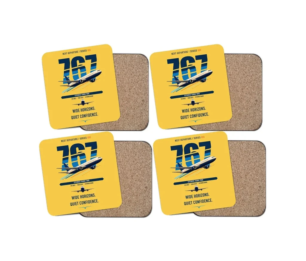 Boeing 767-300ER design on yellow 4 pieces set coaster