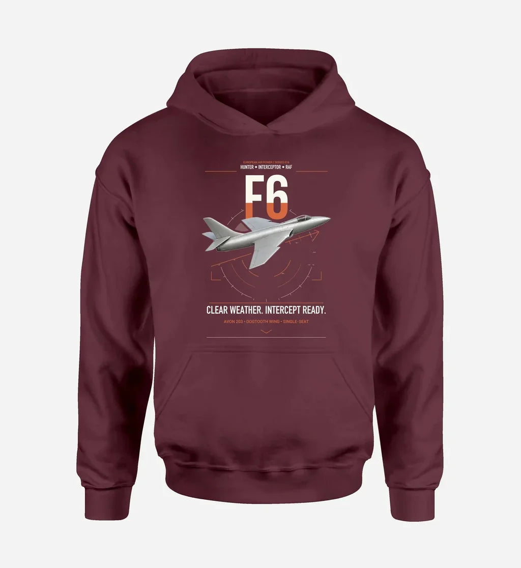 Hawker Hunter F6 design on dark red double-side hoodie, single-side print